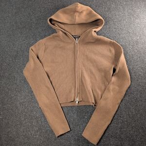 Brandy Melville Ribbed Zip-Up Hoodie in Brown
